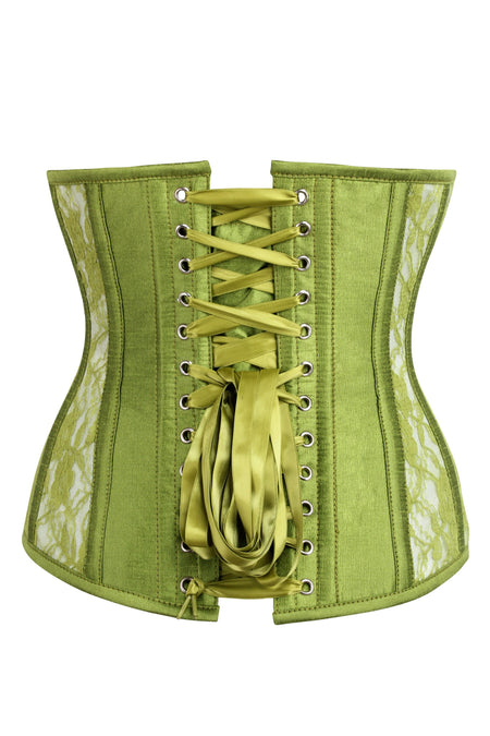 Corset Story BC-047 Longline Green Mesh Underbust Corset with Floral Lace