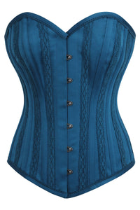Adelia Beacon Blue Viscose and Lace Overbust Corset with Cups