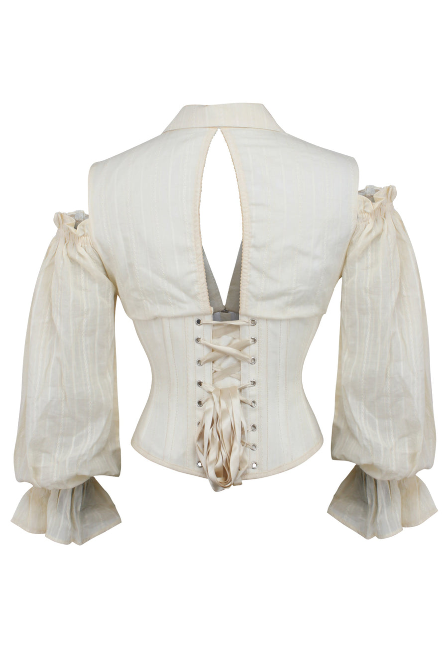 Ivory Corset Top with Front Zip and Long Sleeves