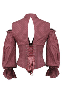 Corset Story BC-067 Terracotta Corset Top with Front Zip and Long Sleeves