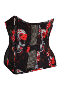 Gothic Mesh Panelled Corset with Skull Print