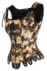 Historically Inspired Black and Gold Corset with Roman-Italian Style Print