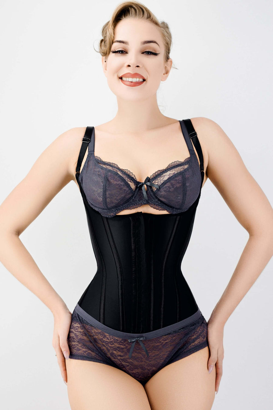 Buy Adjustable Buttons Body Sculpting Lace Hip Lifting Corset - Black, Fashion