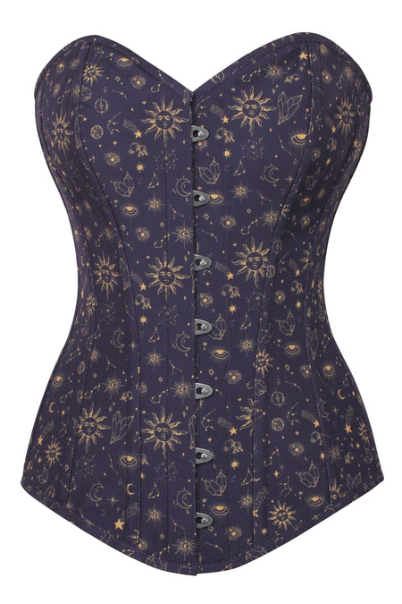 25-Cropped Overbust Corset in Black & Purple Scroll Medallion *Voyager  Straps Sold Separately!* - The Violet Hour Collection