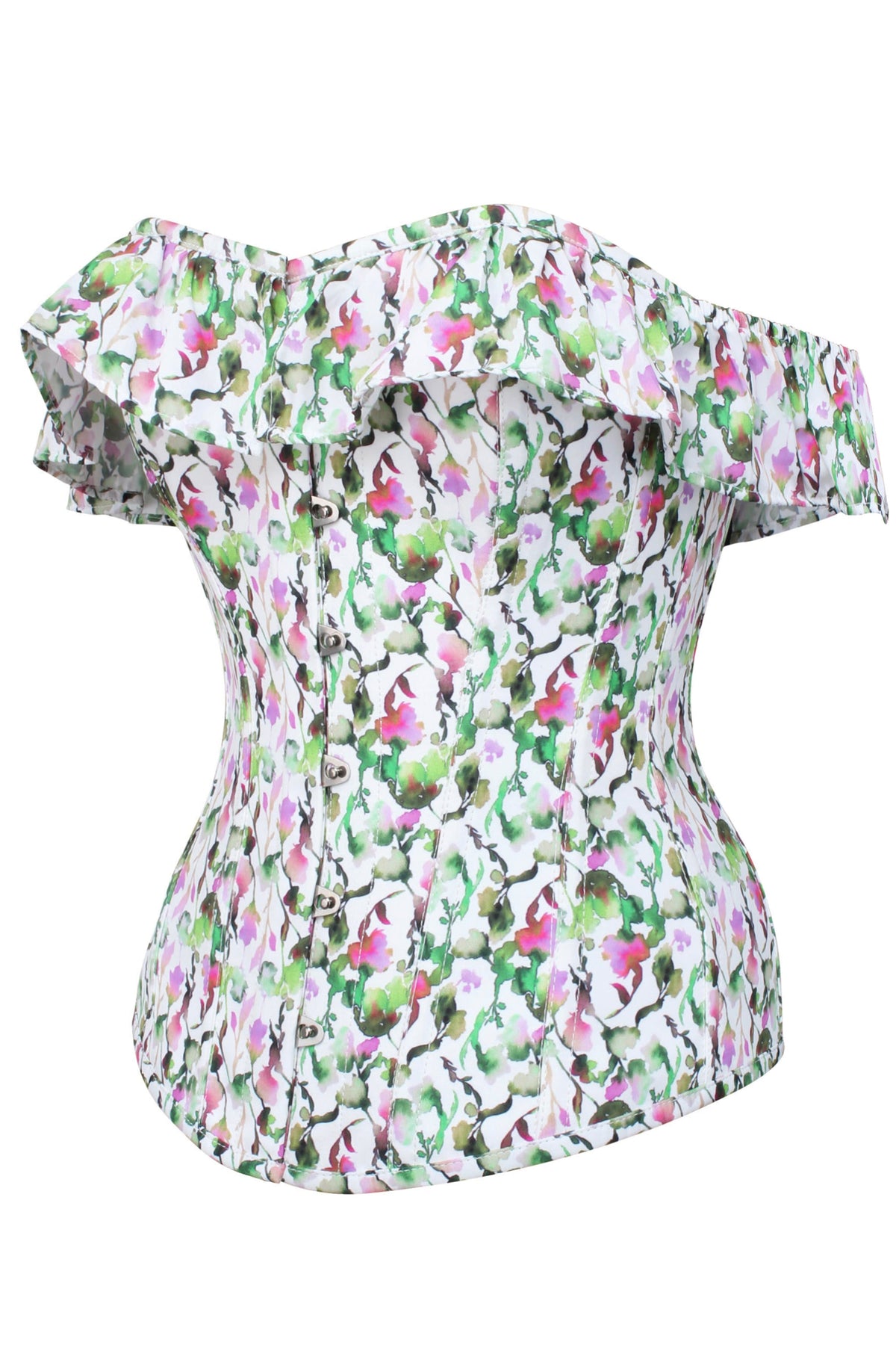 Watercolour Floral Print Corset Top With Bardot Sleeve