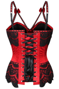 Corset Story FTS116 Red Satin Overbust Corset With Eyelash Lace