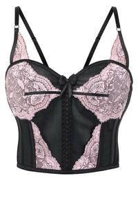 Corset Story FTS205 Cropped Pearl Pink Lace and Black Mesh Overbust Corset