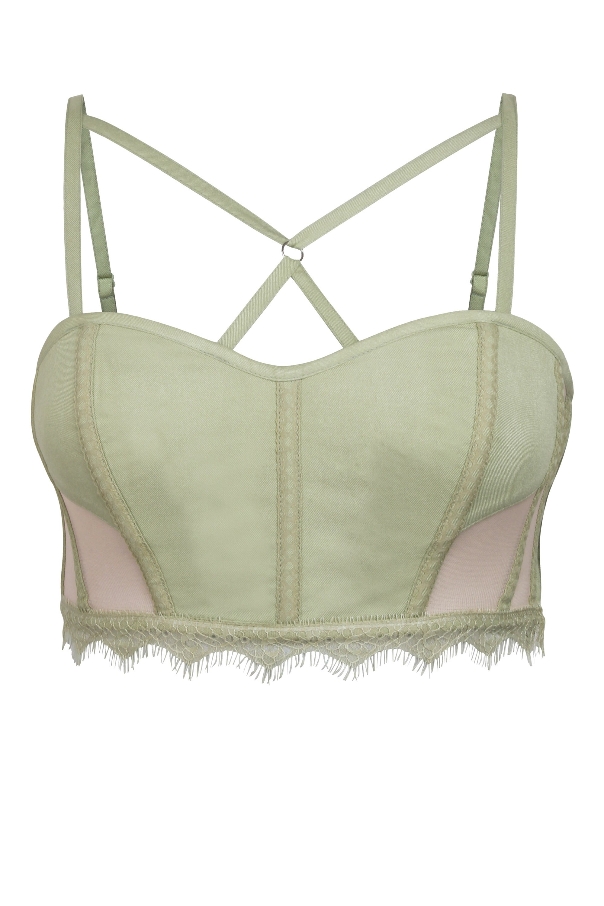 Lena Winter Pear Viscose and Lace Corseted Bralette with Strapping Det