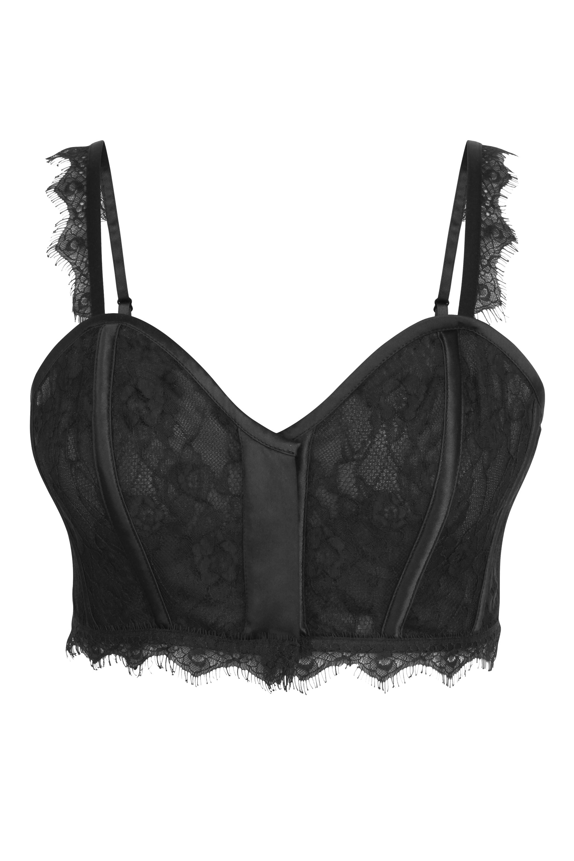 Marjorie Black Satin and Lace Corseted Bralette
