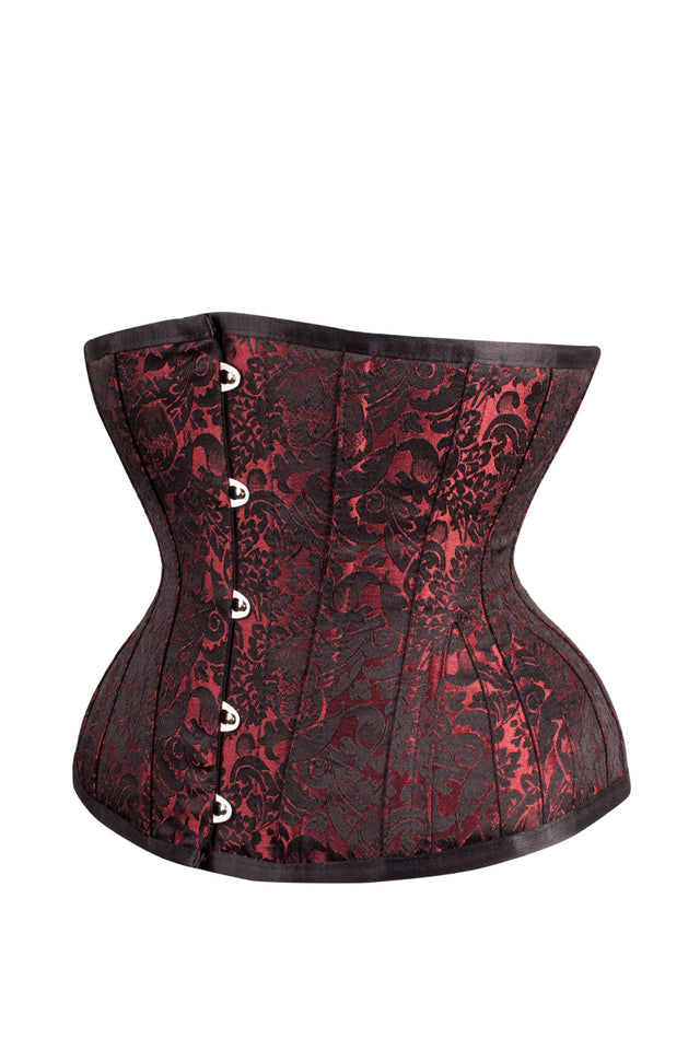 Red Brocade Underbust Corset With Hip Gores