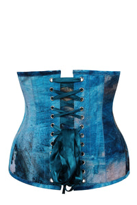 Corset Story MY-601 Abstract Brushed Opal Blue and Sand Underbust Corset
