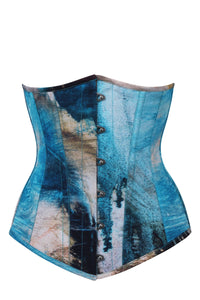 Corset Story MY-603 Abstract Brushed Opal Blue and Sand Longline Underbust Corset