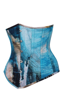 Corset Story MY-603 Abstract Brushed Opal Blue and Sand Longline Underbust Corset