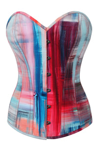 Corset Story MY-622 Abstract Red and Blue Brushstroke Overbust Corset
