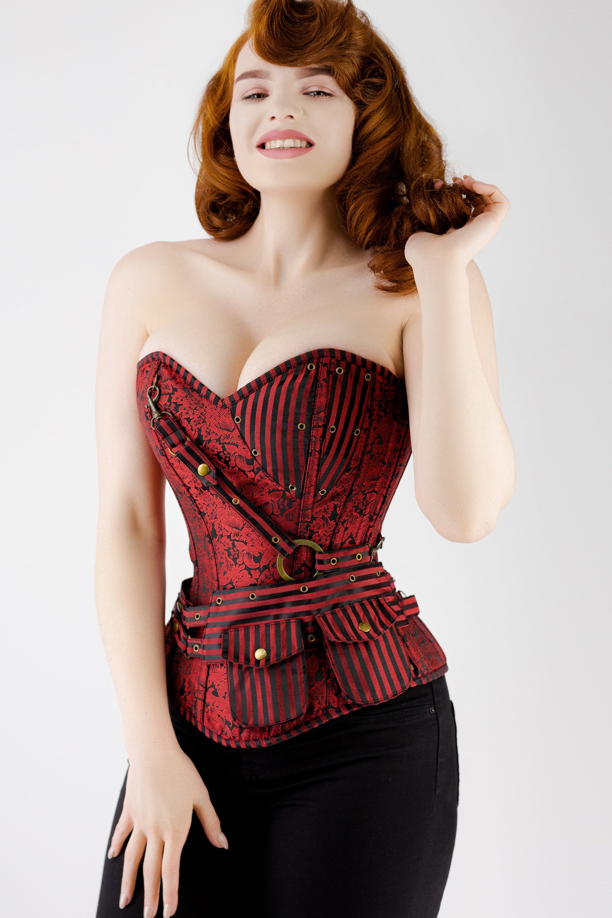 Red/orange outlet linen corset by Corset Story