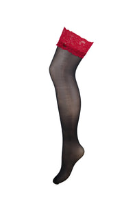 Finesse stay up stockings Fiore 8 den ultra sheer lace hold ups BLACK WHITE  RED