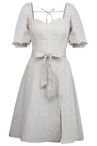 Corset Story SC-060 Gladiolus Oatmeal Linen Corset Dress with Puff Sleeves
