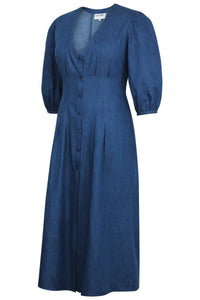 Rosemary Blue Chambray Shirt Dress with Corset-Inspired Lacing