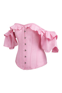 Pink Cotton Corset Top with off the Shoulder Frilled Sleeves