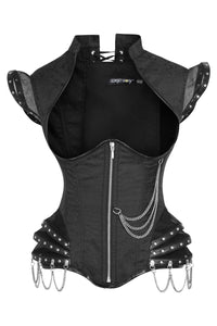 High Backed Black Satin Underbust Corset with Chains