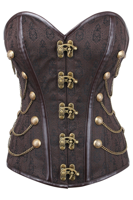 Corset Story WTS220 BROWN WAIST TAMING STEAMPUNK CORSET WITH CHAINS