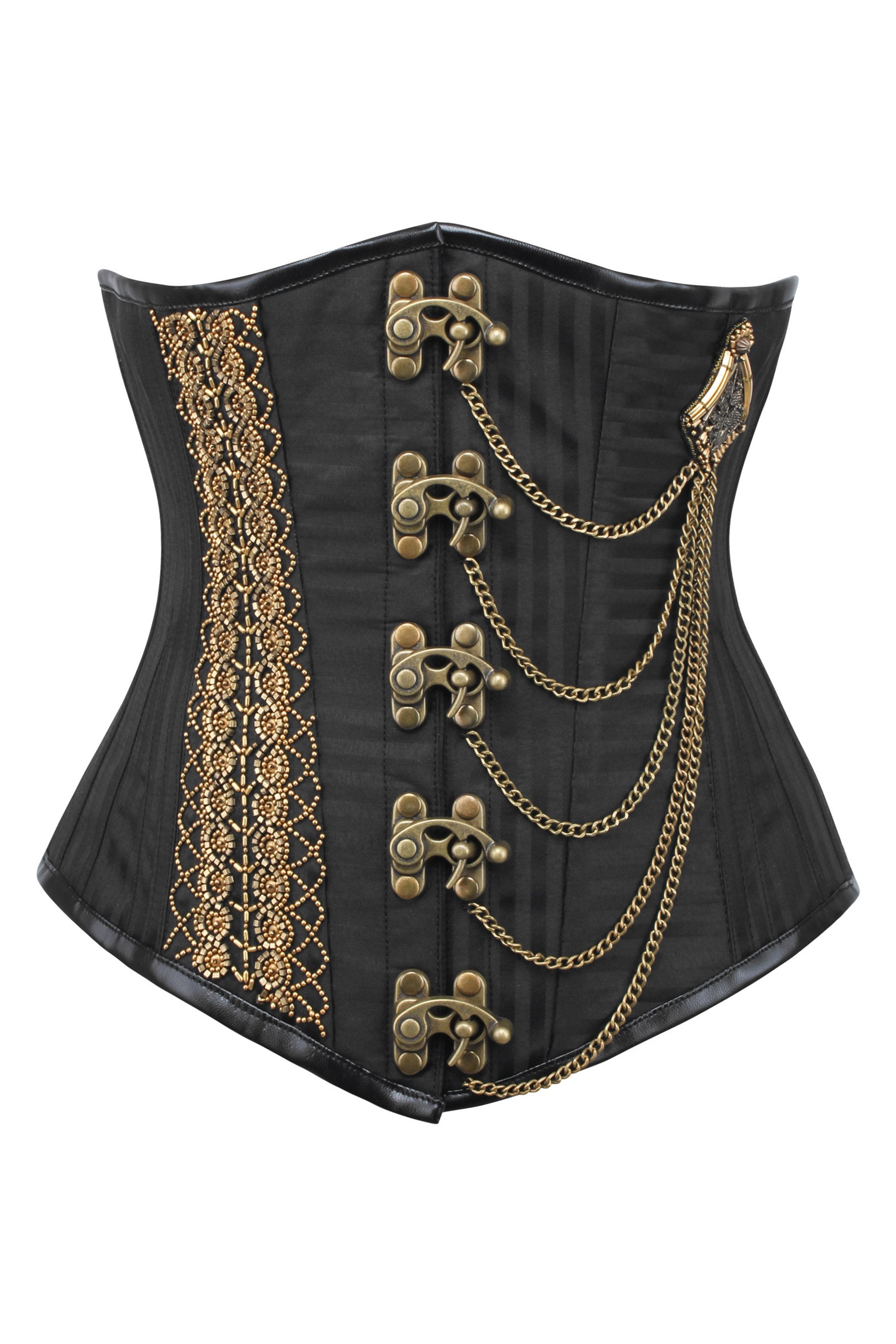 Steampunk Floral Embroidery Buckle Metal Hook Lace-up Corset