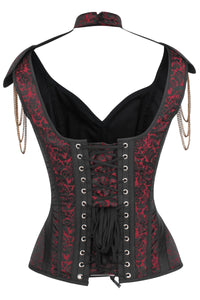 Corset Story WTS828 Red Brocade Closed Front Epaulettes Corset