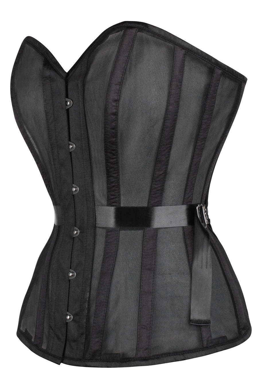Black Overbust Mesh Corset with Fan Ribbon Lacing