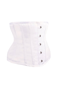 Satin corset V-style in white - PRAIRE STORE