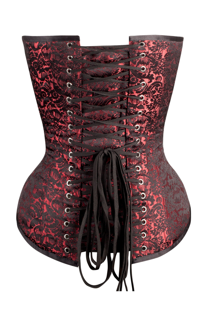 Long Red Brocade Pattern Corset With Hip Gores