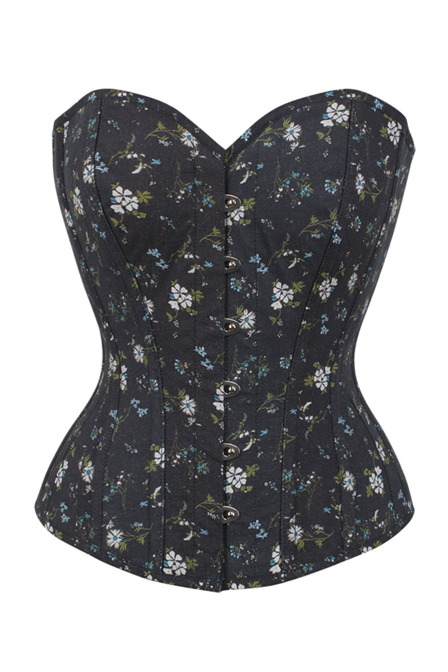 Dark Ditsy Floral Corset Top with Bow Detail